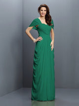 Gorgeous Sweetheart Pleats Short Sleeves Long Chiffon Bridesmaid Dresses-Ballbella