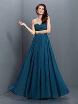Gorgeous Sweetheart Pleats Sleeveless Long Satin Bridesmaid Dresses-Ballbella