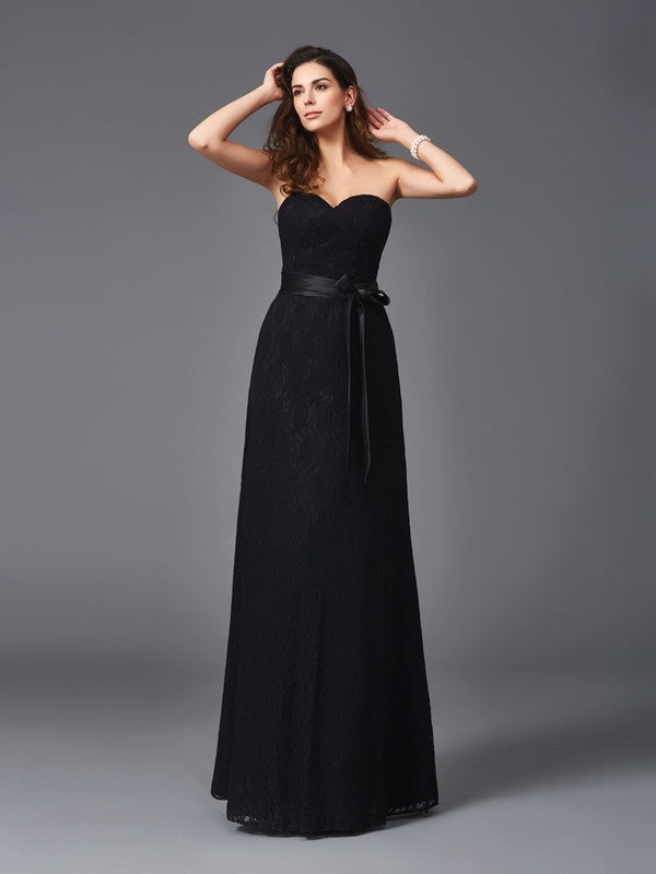 Gorgeous Sweetheart Sash/Ribbon/Belt Sleeveless Long Lace Bridesmaid dresses-Ballbella