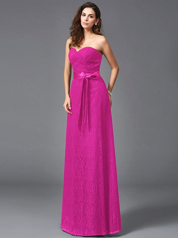 A-Line Charming Sweetheart Sash/Ribbon/Belt Sleeveless Long Lace Bridesmaid dresses