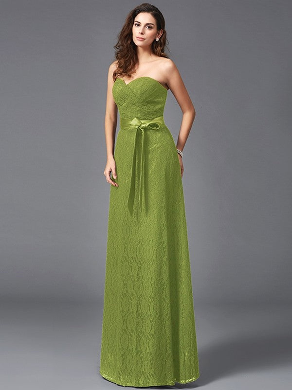 A-Line Charming Sweetheart Sash/Ribbon/Belt Sleeveless Long Lace Bridesmaid dresses