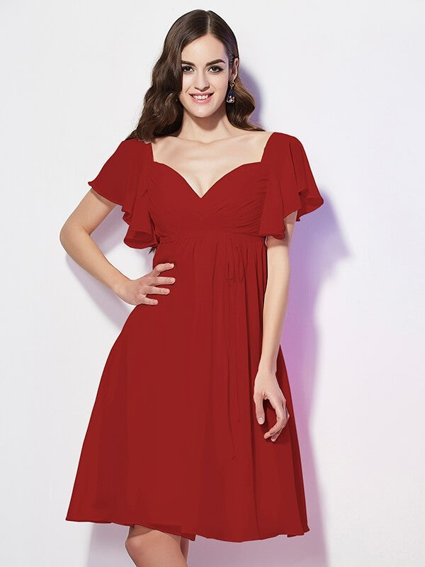 short chiffon dresses with sleeves Gorgeous Sweetheart Short Sleeves Ruffles Short Chiffon Bridesmaid Dre – Ballbella