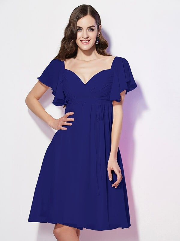 short chiffon dresses with sleeves Gorgeous Sweetheart Short Sleeves Ruffles Short Chiffon Bridesmaid Dresses