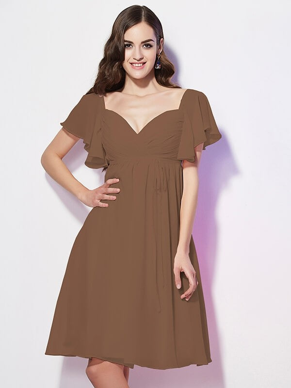 short sleeve bridesmaid dress Gorgeous Sweetheart Short Sleeves Ruffles Short Chiffon Bridesmaid Dresses