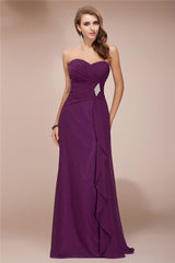 Gorgeous Sweetheart Sleeveless Long Beading Ruffles Chiffon Bridesmaid Dresses-Ballbella