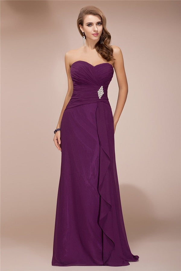 Gorgeous Sweetheart Sleeveless Long Beading Ruffles Chiffon Bridesmaid Dresses-Ballbella