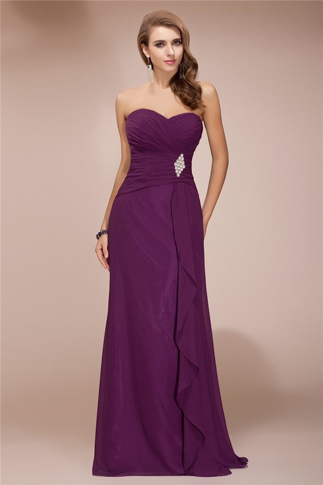 Gorgeous Sweetheart Sleeveless Long Beading Ruffles Chiffon Bridesmaid Dresses-Ballbella