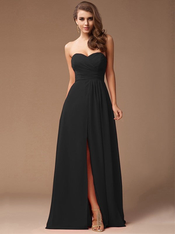 blue dress for baby girl Gorgeous Sweetheart Sleeveless Long Ruffles Chiffon Bridesmaid Dresses