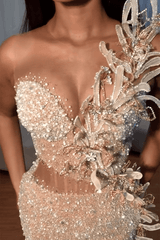 Gorgeous Sweetheart Sleeveless Mermaid Prom Dresses With Split Sequins Beadings-Ballbella