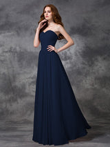 Gorgeous Sweetheart Sleeveless Ruched Long Chiffon Bridesmaid Dresses-Ballbella
