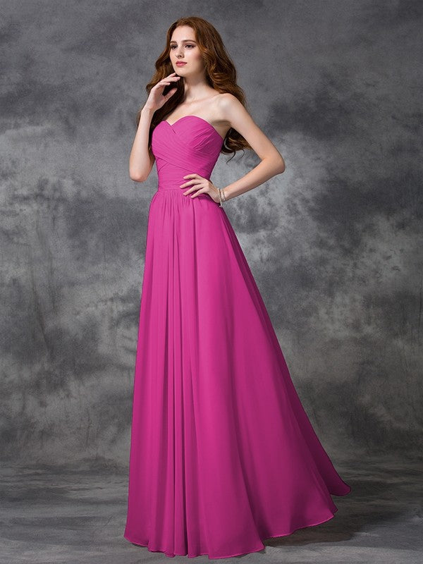 Gorgeous Sweetheart Sleeveless Ruched Long Chiffon Bridesmaid Dresses-Ballbella