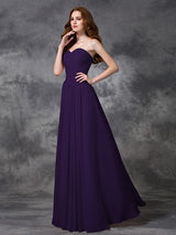 Gorgeous Sweetheart Sleeveless Ruched Long Chiffon Bridesmaid Dresses-Ballbella