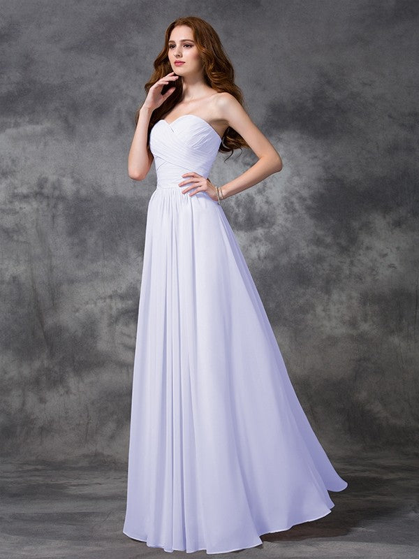 Gorgeous Sweetheart Sleeveless Ruched Long Chiffon Bridesmaid Dresses-Ballbella