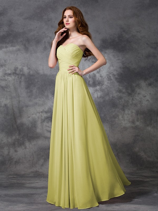 yellow chiffon bridesmaid dress Gorgeous Sweetheart Sleeveless Ruched Long Chiffon Bridesmaid Dresses