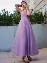 A-Line Charming Tulle Ruched V-neck Short Sleeves Junior/Girls Bridesmaid Dresses