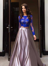 Shop lastest Two Piece Formal Dress Long Sleeves Lace Evening Dress with free custom made service. Try elegant two pieces prom dress,  formal gowns,  two piece evening dress,  and lace Prom Party Gowns on sale.