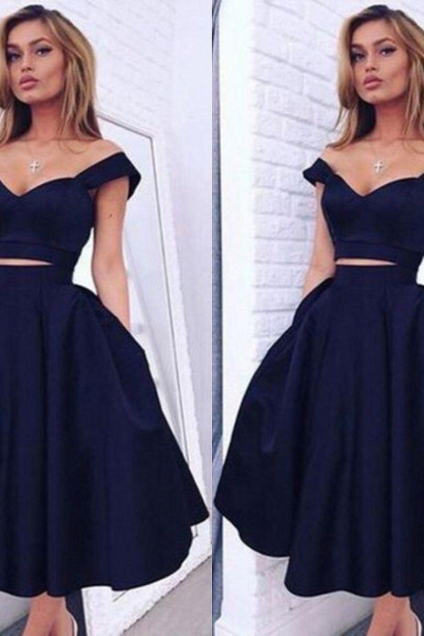 Gorgeous Two pieces Off-the-shoulder Prom Party GownsShort Homecoming Dress-Ballbella