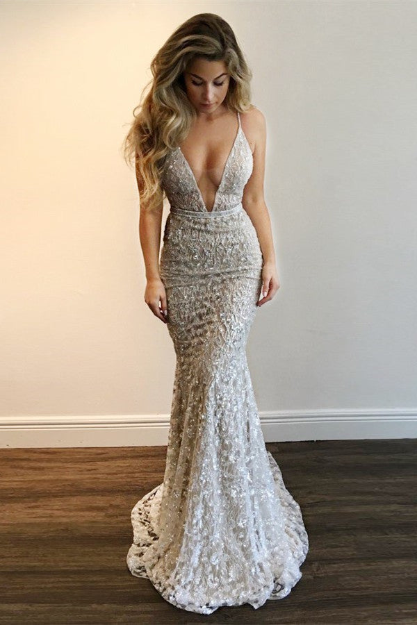 Ballbella custom made Gorgeous V-Neck Prom Party Gowns| New Arrival Lace Mermaid Evening Gowns. Free shipping,  high quality,  fast delivery,  made to order dress. Discount price. Affordable price. Ballbella.