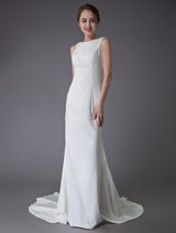 Gorgeous Wedding Dresses Ivory Sheath Simple Bridal Dress Cowl Back Beach Wedding Gowns With Train-Ballbella