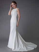 Gorgeous Wedding Dresses Ivory Sheath Simple Bridal Dress Cowl Back Beach Wedding Gowns With Train-Ballbella