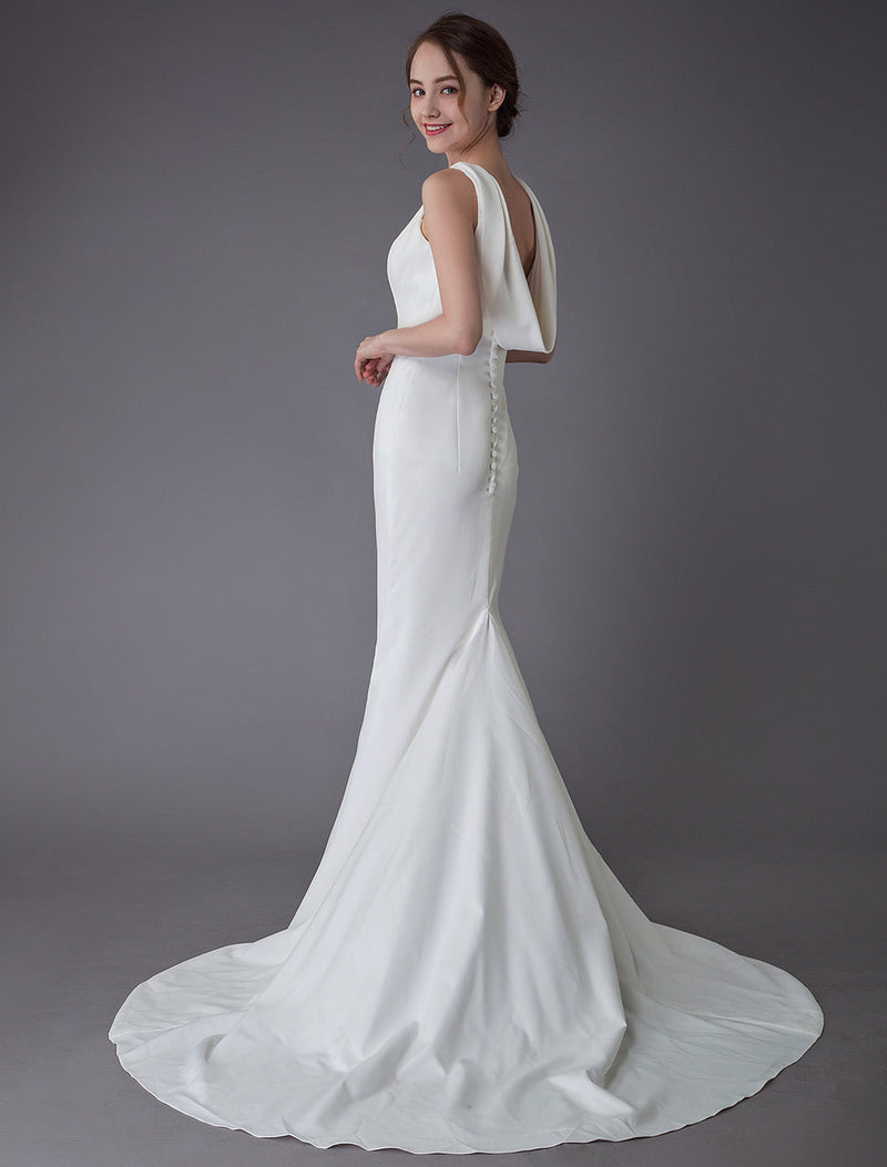 Gorgeous Wedding Dresses Ivory Sheath Simple Bridal Dress Cowl Back Beach Wedding Gowns With Train Gorgeous Wedding Dresses Ivory Sheath Simple Bridal Dress Cowl Back Beach Wedding Gowns With Train