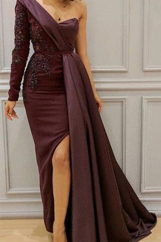 Graceful Asymmetric Splicing One Shoulder Appliques Spandex Satin Part Ballbella Graceful Asymmetric Splicing One Shoulder Appliques Spandex Satin Part Ballbella