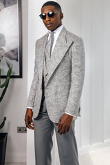 Gray Jacquard Peaked Lapel 3-Piece Prom Suit-Ballbella