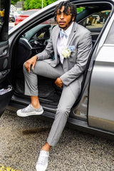 Gray Notched Lapel Close-Fitting Prom Suit-Ballbella