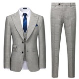 Gray Plaid Designer Peaked Lapel Slim Fit Men Suit for Prom-Ballbella