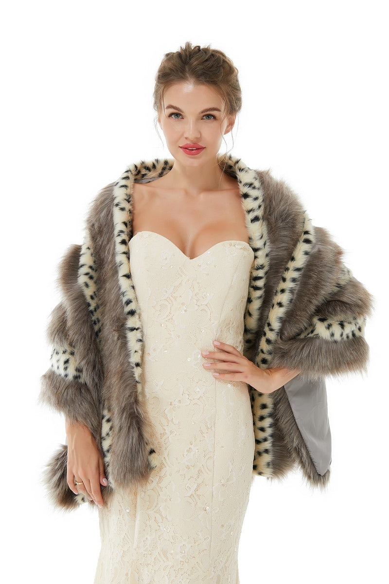 Gray Stripe Faux Fur Black and White Wedding Shawl For Bride-Ballbella