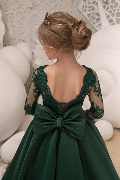 princess polly baby blue dress Green Jewel Lace Backless Bowtie Long Sleeves Floor Length Girl Party –  Ballbella
