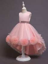Green Jewel Neck Sleeveless Bows Tulle Cotton Sequined Kids Party Dresses-Ballbella