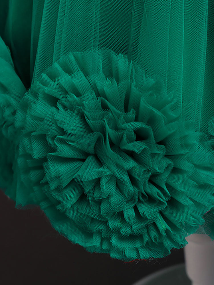 Green Jewel Neck Sleeveless Bows Tulle Cotton Sequined Kids Party Dresses-Ballbella
