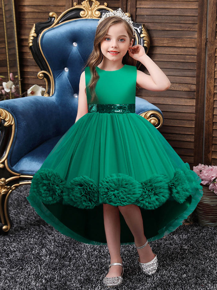 open lace back dress Blue Jewel Neck Sleeveless Short Princess Dress Sash Lace Kids Party D