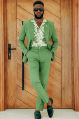 Green Notched Lapel One-Button Prom Suit-Ballbella