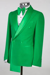 Green Peaked Lapel Double-Breasted Prom Suit-Ballbella