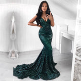Find the Green Sequins Prom Party Gowns| Mermaid Evening Party Dress with lowest price and top quality at Ballbella,  free shipping & free customizing,  check out today.