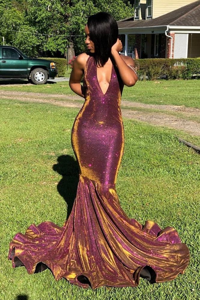 Ballbella offers Halter Chic V-neck Sparkle Prom Dresses Fit and Flare Sleeveless Elegant Evening Gowns On Sale at an affordable price from to Mermaid skirts. Shop for gorgeous Sleeveless collections for your big day.