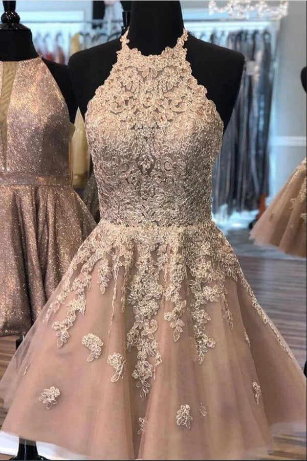 Ballbella offers Halter Floral Appliques Mini Homecoming Dress Short Evening Prom Party Gowns at a good price from Tulle to A-line Knee-length hem.. Charming yet affordable Sleeveless Prom Dresses, Evening Dresses, Homecoming Dresses.