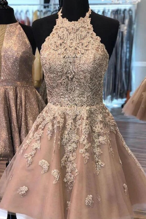 Ballbella offers Halter Floral Appliques Mini Homecoming Dress Short Evening Prom Party Gowns at a good price from Tulle to A-line Knee-length hem.. Charming yet affordable Sleeveless Prom Dresses, Evening Dresses, Homecoming Dresses.