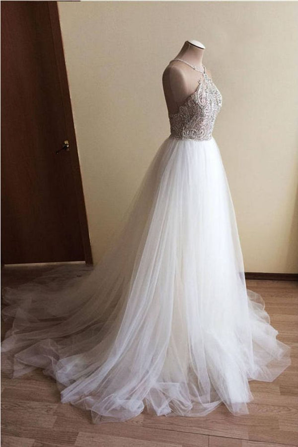 Halter Illusion neck High split A line Tulle Princess Wedding Dress Halter Illusion neck High split A line Tulle Princess Wedding Dress