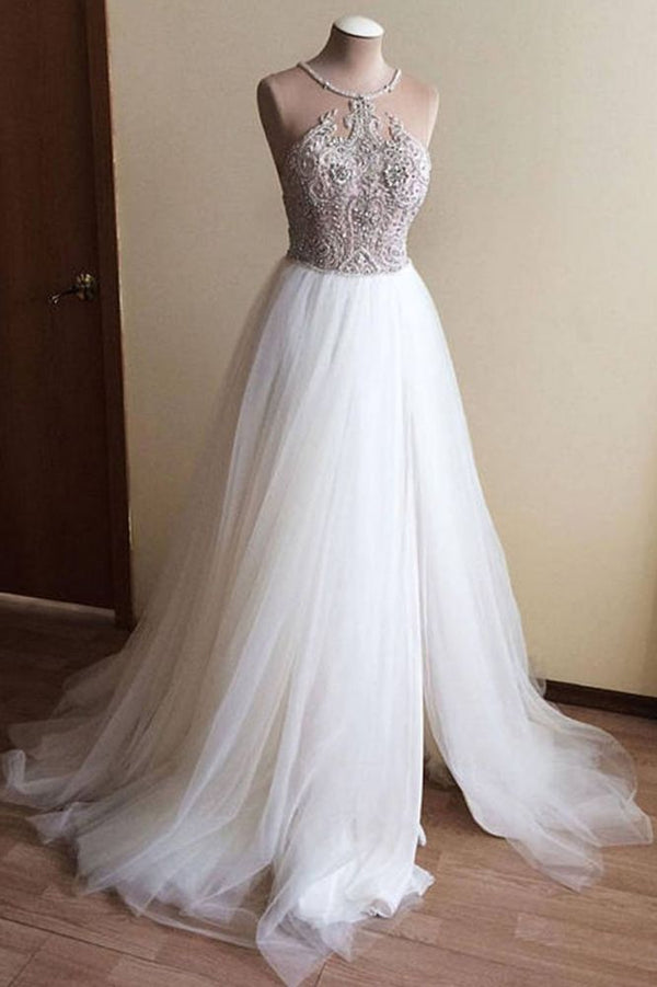 Halter Illusion neck High split A line Tulle Princess Wedding Dress Halter Illusion neck High split A line Tulle Princess Wedding Dress