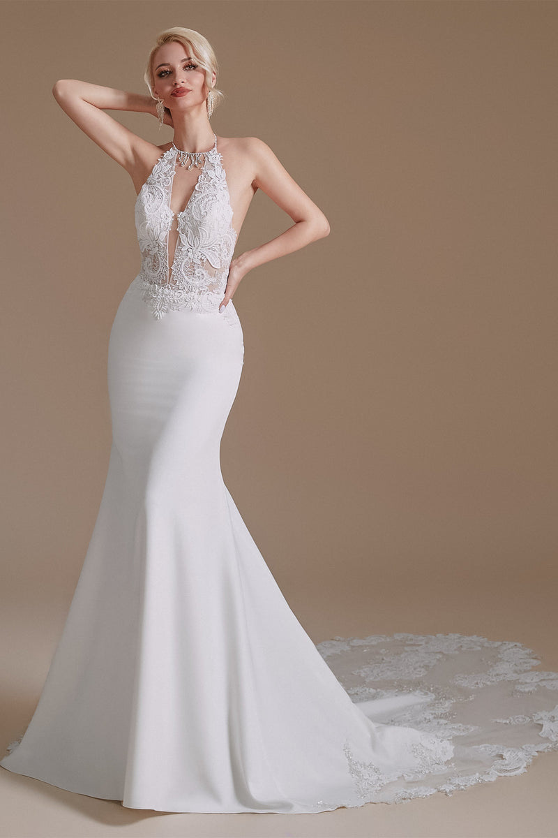 Halter Lace Applique Mermaid Wedding Dress | Ballbella Design, US2 Halter Lace Applique Mermaid Wedding Dress | Ballbella Design, US2