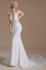 Halter Lace Applique Mermaid Wedding Dress | Ballbella Design-Ballbella
