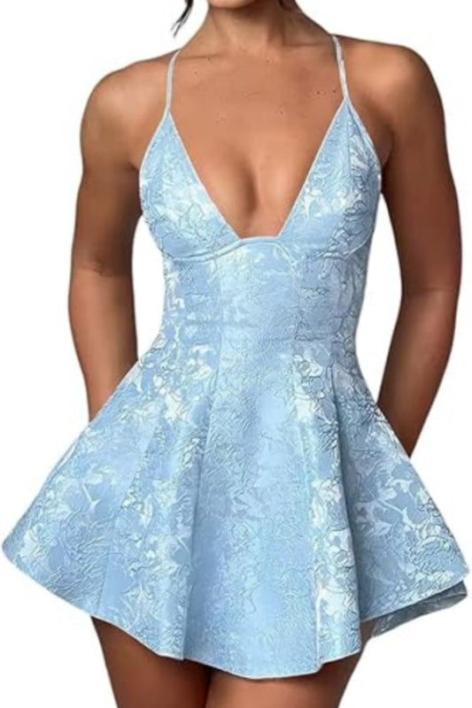 Halter Satin Mini Homecoming Dress Ruffle Floral Jacquard Short Party Dress for Girls Halter Satin Mini Homecoming Dress Ruffle Floral Jacquard Short Party Dress for Girls