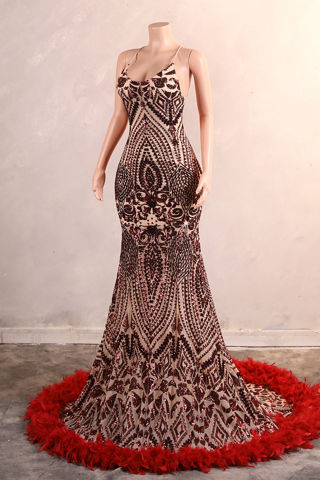 Halter Sequined Sparkle Burgundy Feathers Mermaid Prom Dresses Halter Sequined Sparkle Burgundy Feathers Mermaid Prom Dresses