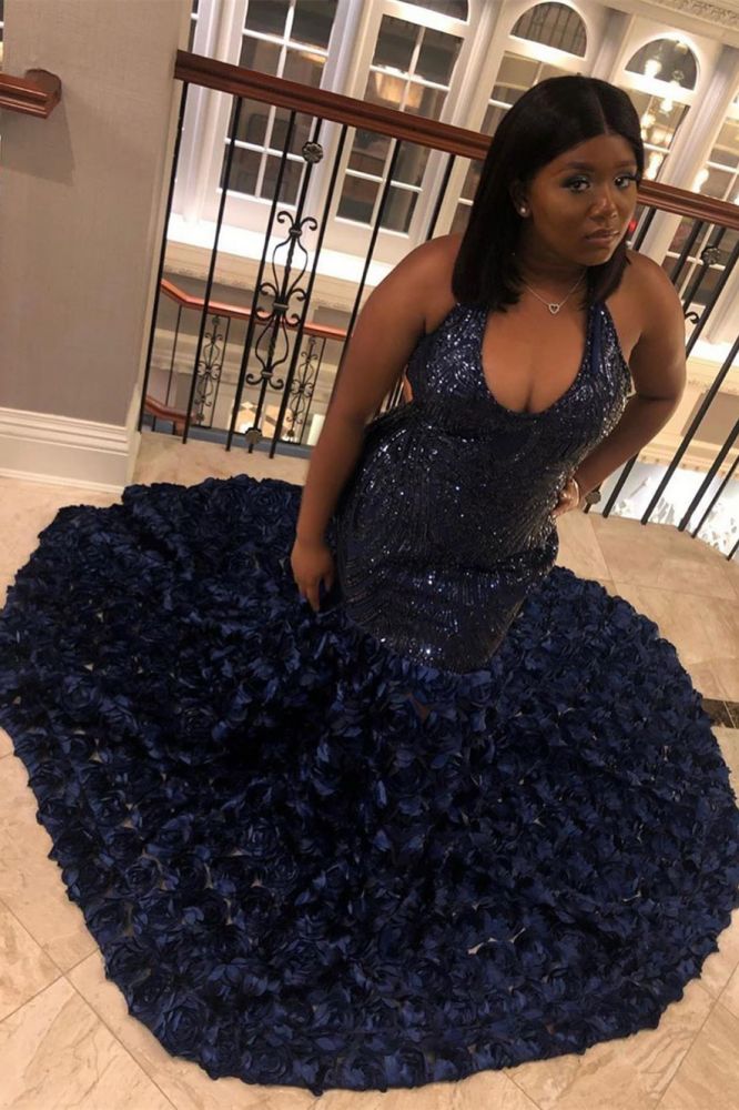 Ballbella offers Halter Sequins Pattern Floral Sweep Train Mermaid Evening Prom Party Gowns at a cheap price from  Sequined to Mermaid Floor-length hem. Gorgeous yet affordable Sleeveless Prom Dresses.