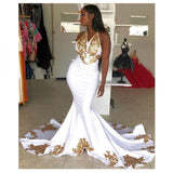 Ballbella has a great collection of Prom Dresses, Real Model Series at an affordable price. Welcome to buy high quality Halter V-Neck Sleeveless Gold Appliques Prom Party Gowns, Real Model Series from Ballbella.