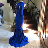 Looking for Prom Dresses, Evening Dresses, Real Model Series in Satin,  style,  and Gorgeous Lace work? Ballbella has all covered on this elegant High Neck Keyhole Appliques Sleeveless Mermaid Evening Dresses.