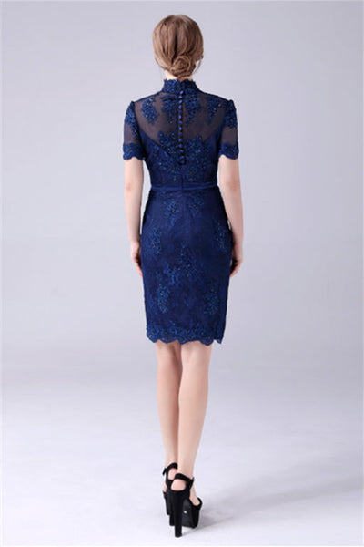 54427 bejeweled fitted sheath short prom dress Leaf Embroidered Detachable Sleeves Short Cocktail Dress